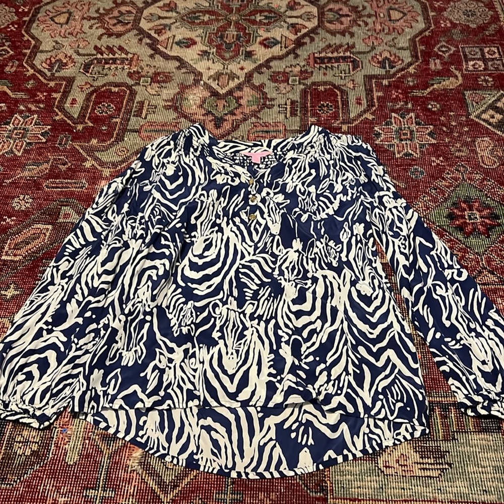Lilly Pulitzer zebra print silk blouse